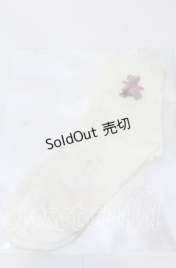 画像1: m petit by misako / TTAMCSリボンクマ　クルーソックス  アイボリー O-25-11-12-1011-LO-ZA-OW-OS (1)