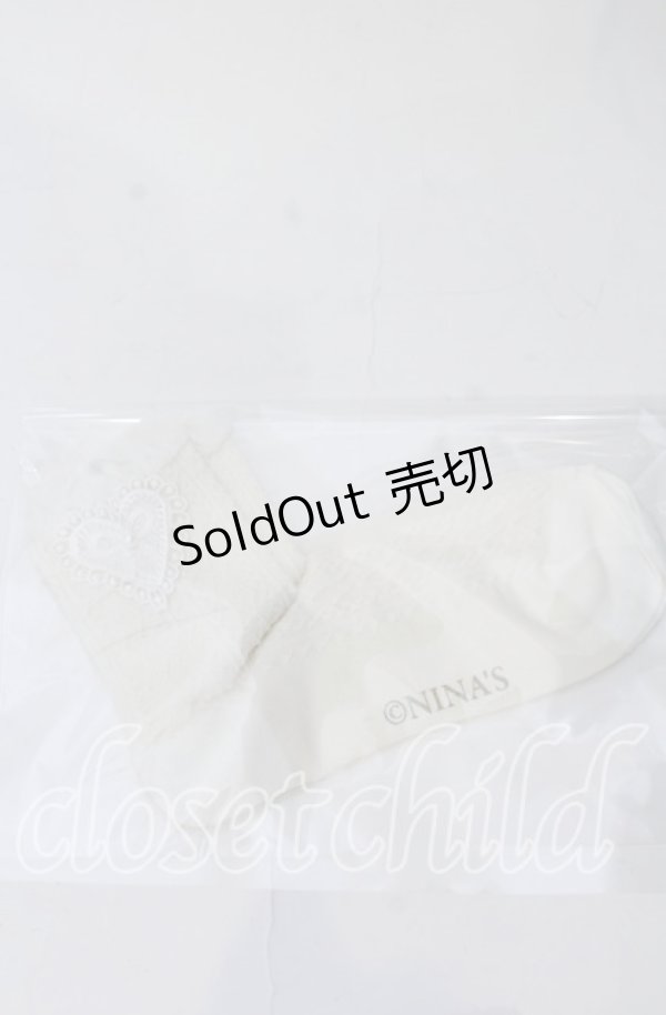 画像1: m petit by misako / ハートレース付きクルーソックス  アイボリー O-25-11-12-1022-LO-ZA-OW-OS (1)