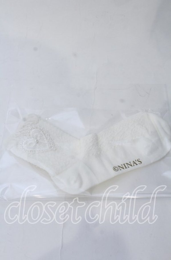 画像1: m petit by misako / ハートレース付きクルーソックス  シロ O-25-11-12-1023-LO-ZA-OW-OS (1)