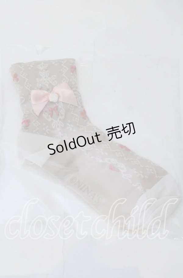 画像1: m petit by misako / プチバラ＆リボン付きクルーソックス  ピンク O-25-11-12-1024-LO-ZA-OW-OS (1)