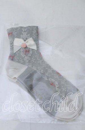 画像: m petit by misako / プチバラ＆リボン付きクルーソックス  グレー O-25-11-12-1025-LO-ZA-OW-OS