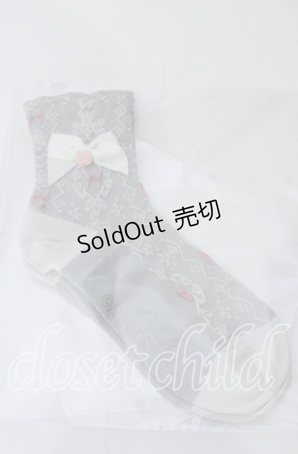画像1: m petit by misako / プチバラ＆リボン付きクルーソックス  グレー O-25-11-12-1025-LO-ZA-OW-OS (1)