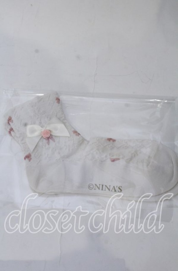 画像1: m petit by misako / プチバラ＆リボン付きクルーソックス  シロ O-25-11-12-1026-LO-ZA-OW-OS (1)