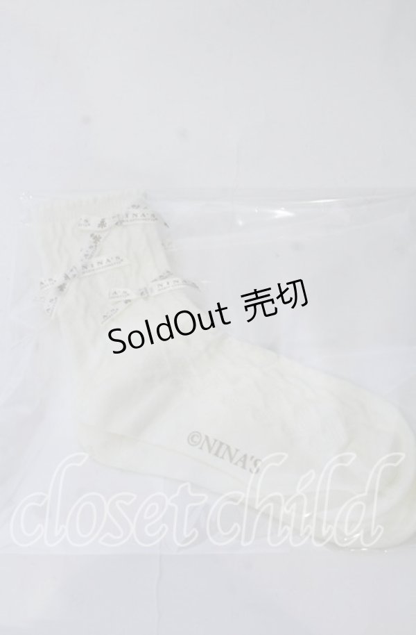 画像1: m petit by misako / ロゴリボンクルーソックス  アイボリー O-25-11-12-1027-LO-ZA-OW-OS (1)