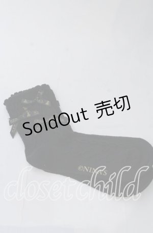 画像: m petit by misako / ロゴリボンクルーソックス  クロ O-25-11-12-1029-LO-ZA-OW-OS