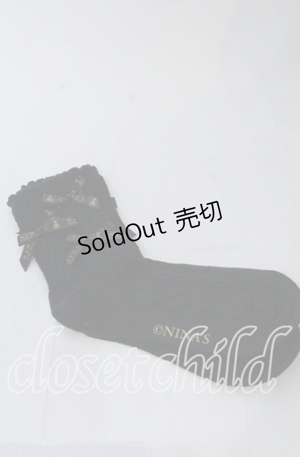 画像1: m petit by misako / ロゴリボンクルーソックス  クロ O-25-11-12-1029-LO-ZA-OW-OS (1)