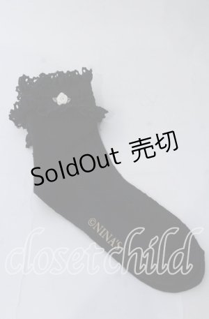 画像: m petit by misako / プチバラ付きクルーソックス  クロ O-25-11-12-1032-LO-ZA-OW-OS