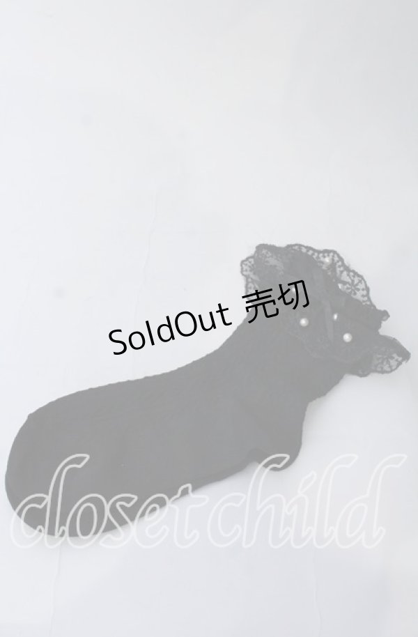 画像1: m petit by misako / 縦レース柄レース＆フェイクパール付きクルーソックス  クロ O-25-11-12-1034-LO-ZA-OW-OS (1)