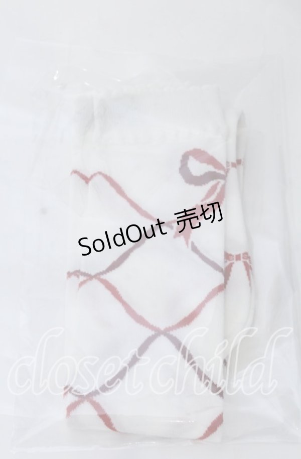 画像1: m petit by misako / サンリオコラボオーバーニーソックス  シロ×ピンク　レースアップ O-25-11-12-1038-LO-ZA-OW-OS (1)