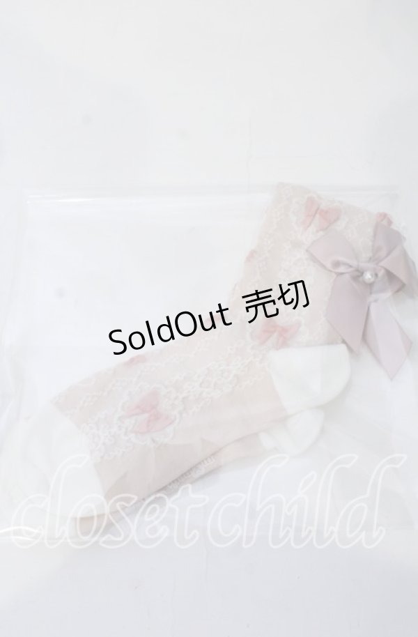 画像1: m petit by misako / サンリオキャラクターズコラボリボンレース柄クルーソックス  ピンク O-25-11-12-1004-LO-ZA-OW-OS (1)