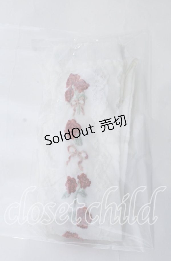 画像1: m petit by misako / サンリオコラボオーバーニーソックス  シロ×アカ　花柄 O-25-11-12-1040-LO-ZA-OW-OS (1)