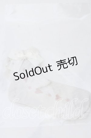 画像: m petit by misako / ハートレース柄リボン付きクルーソックス  アイボリー O-25-11-12-1005-LO-ZA-OW-OS