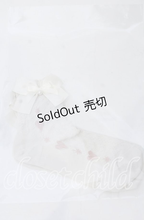 画像1: m petit by misako / ハートレース柄リボン付きクルーソックス  アイボリー O-25-11-12-1005-LO-ZA-OW-OS (1)