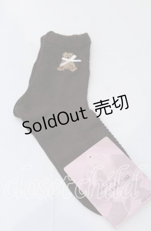 画像: m petit by misako / TTAMCSリボンクマ　クルーソックス  ブラウン O-25-11-12-1009-LO-ZA-OW-OS