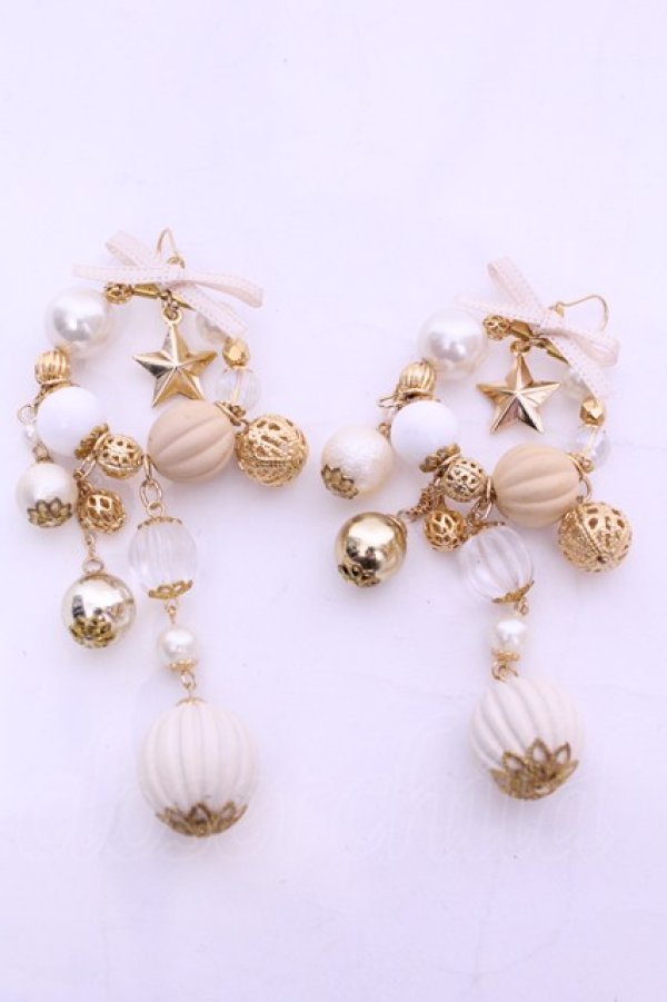 画像1: アソビゴコロ×オトメゴコロ / クリスマスリースピアス  アイボリー×シロ O-25-11-12-022-LO-AC-IG-OS (1)