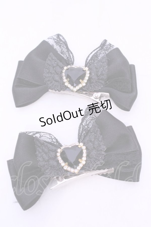 画像1: ちょらび工房 / ハートビジューリボンクリップ  クロ O-25-11-12-032-LO-AC-IG-OS (1)