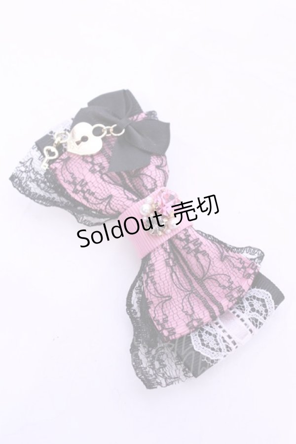 画像1: REILA heart pink ring / レースグログランリボンのクリップ  ピンク×クロ O-25-11-12-033-LO-AC-IG-OS (1)