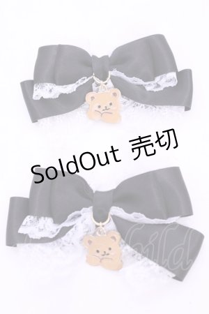 画像: とこまぼ / くまさんチャームのリボンクリップ  クロ×シロ O-25-11-12-041-LO-AC-IG-OS