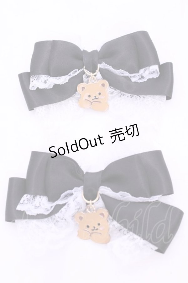 画像1: とこまぼ / くまさんチャームのリボンクリップ  クロ×シロ O-25-11-12-041-LO-AC-IG-OS (1)