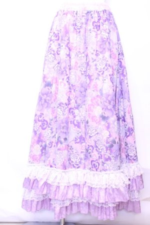 画像: Qutie Frash / 和柄ロングスカート  ラベンダー O-25-11-13-027-QU-SK-OW-OS