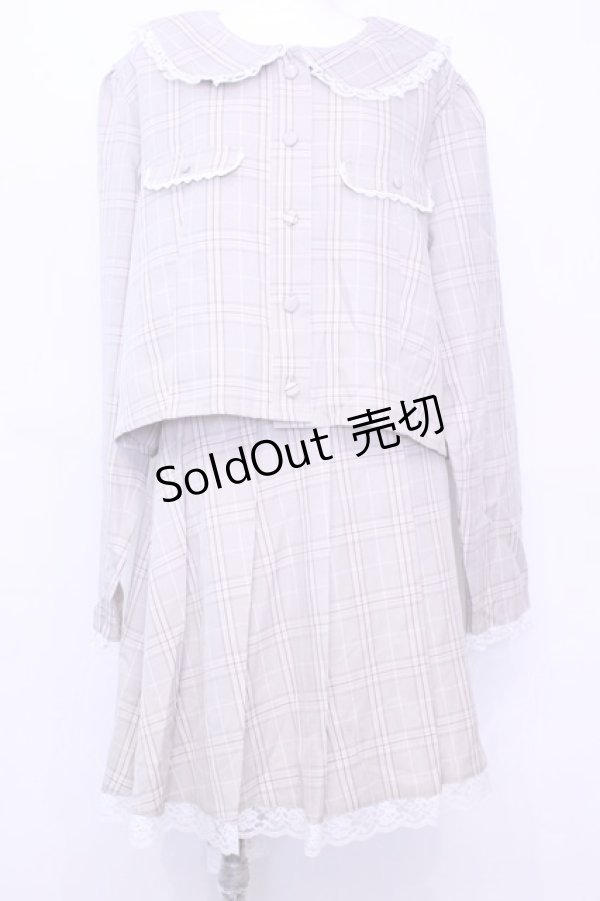 画像1: DearMyLoveRose / 丸襟レースセーラーセットアップ 3L ラテチェック O-25-11-13-029-EL-OP-OW-OS (1)