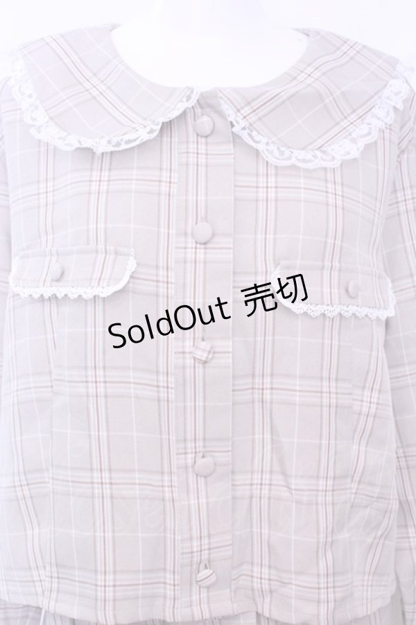 画像2: DearMyLoveRose / 丸襟レースセーラーセットアップ 3L ラテチェック O-25-11-13-029-EL-OP-OW-OS (2)