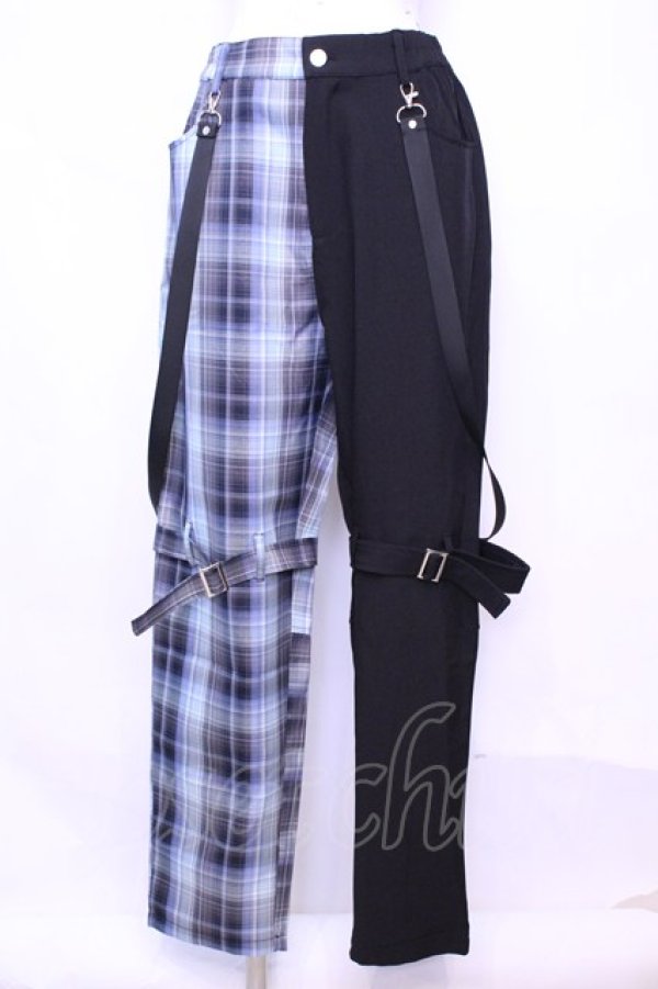 画像1: NieR Clothing / 4POCKET TWO-TONE CHECKED PANTS　パンツ F ブラック×サックス O-25-11-13-044-PU-PA-OW-ZT453 (1)
