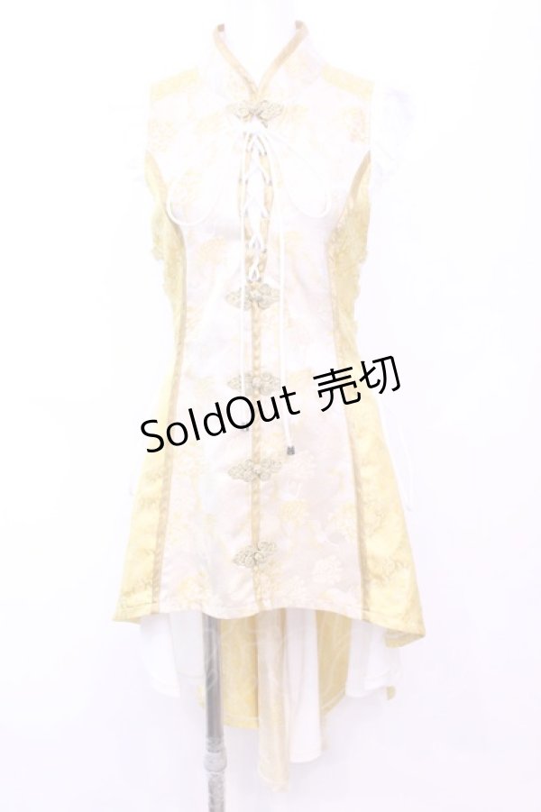 画像1: Qutie Frash / 胸開きチャイナワンピ  イエロー O-25-11-13-005-QU-OP-OW-OS (1)