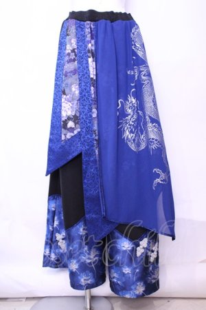 画像: Qutie Frash / 和柄ワイドパンツ  ブルー O-25-11-13-022-QU-PA-OW-OS