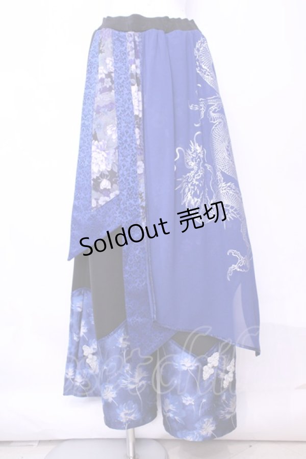 画像1: Qutie Frash / 和柄ワイドパンツ  ブルー O-25-11-13-022-QU-PA-OW-ZT546 (1)