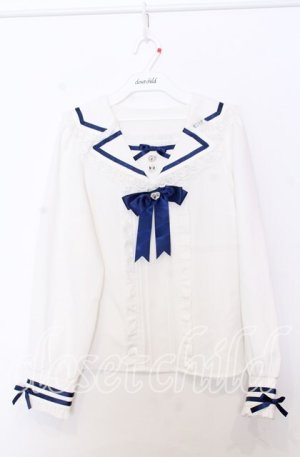 画像: DearMyLove / 推しリボンテーラードセーラー襟ブラウス M シロ×ネイビー O-25-11-14-042-EL-BL-OW-OS