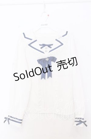 画像: DearMyLove / 推しリボンテーラードセーラー襟ブラウス M シロ×ネイビー O-25-11-14-042-EL-BL-OW-OS