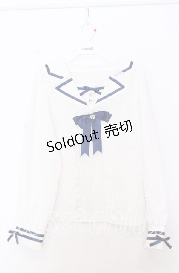 画像1: DearMyLove / 推しリボンテーラードセーラー襟ブラウス M シロ×ネイビー O-25-11-14-042-EL-BL-OW-OS (1)