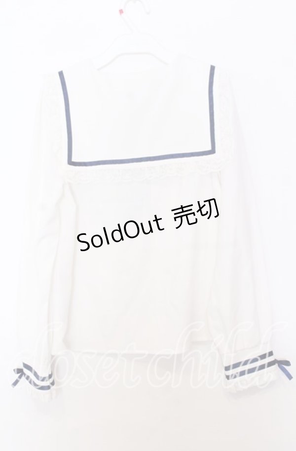 画像2: DearMyLove / 推しリボンテーラードセーラー襟ブラウス M シロ×ネイビー O-25-11-14-042-EL-BL-OW-OS (2)