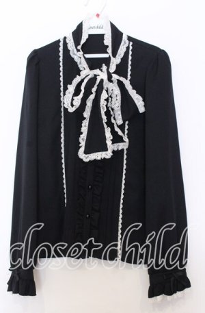 画像: Dear My Love / レースフリルたっぷり上品ボウタイリボンブラウス M クロ O-25-11-14-043-EL-BL-OW-OS