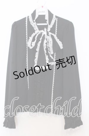 画像: Dear My Love / レースフリルたっぷり上品ボウタイリボンブラウス M クロ O-25-11-14-043-EL-BL-OW-OS