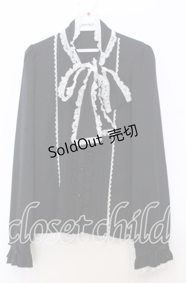 画像1: Dear My Love / レースフリルたっぷり上品ボウタイリボンブラウス M クロ O-25-11-14-043-EL-BL-OW-OS (1)