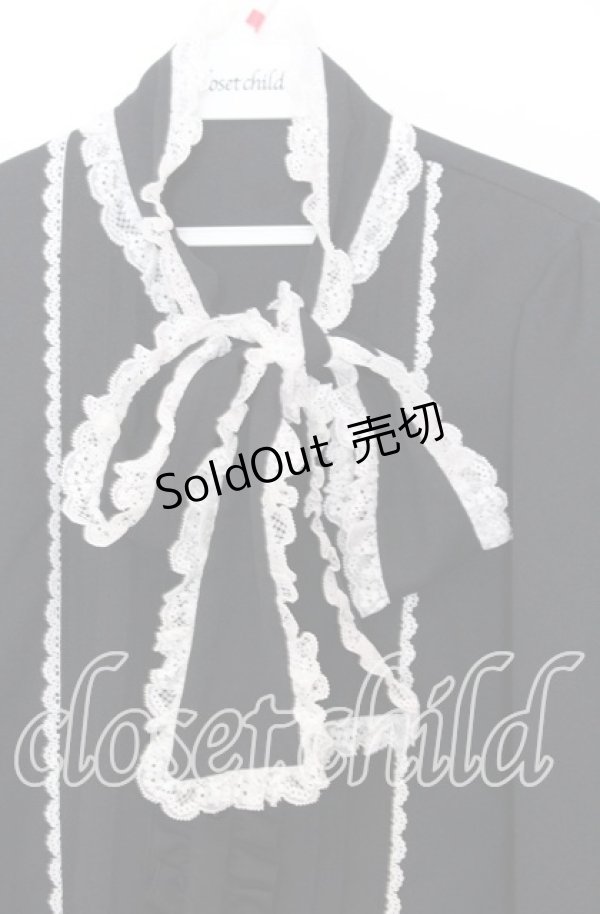 画像2: Dear My Love / レースフリルたっぷり上品ボウタイリボンブラウス M クロ O-25-11-14-043-EL-BL-OW-OS (2)
