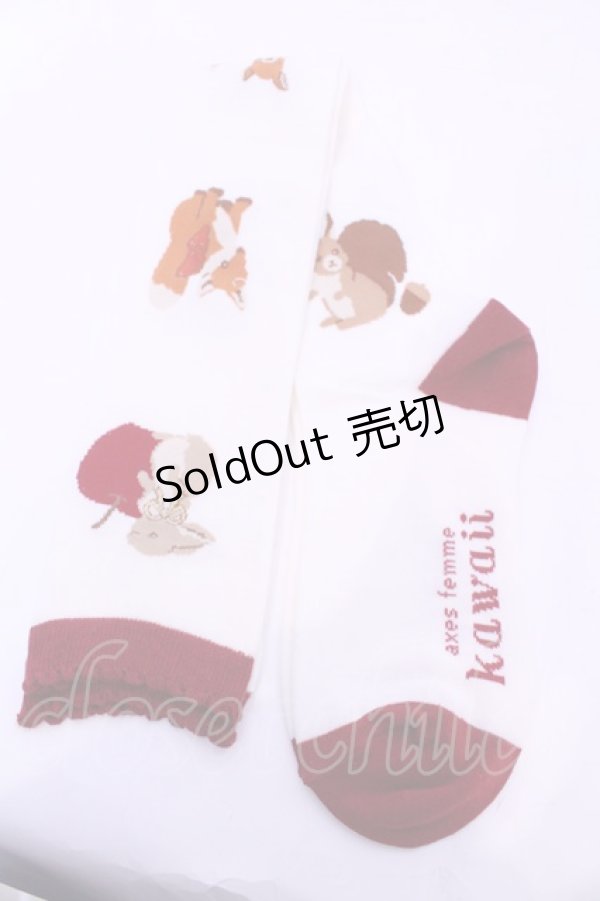 画像1: axes femme kawaii / 森のケーキ屋さんオーバーニー  アカ O-25-11-14-1044-AX-ZA-OW-OS (1)