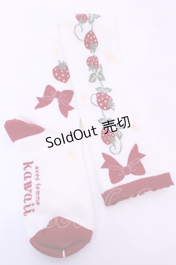 画像1: axes femme kawaii / いちご柄オーバーニー  アカ O-25-11-14-1046-AX-ZA-OW-OS (1)