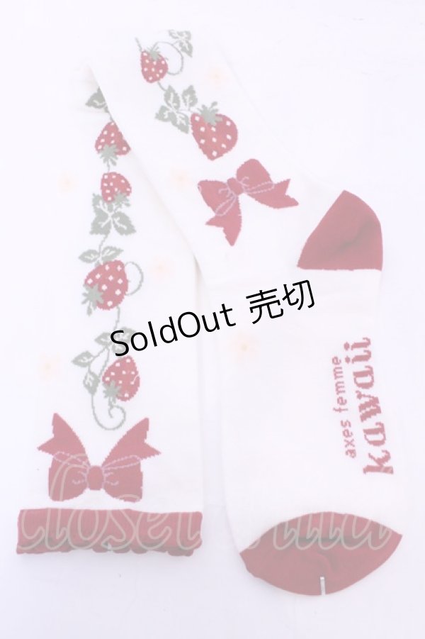 画像2: axes femme kawaii / いちご柄オーバーニー  アカ O-25-11-14-1046-AX-ZA-OW-OS (2)