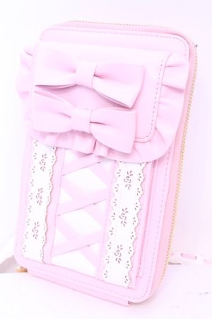 画像: Chalmiere / ガーリーリボンマルチポシェット  ピンク×シロ O-25-11-14-1005-LO-BG-OW-OS