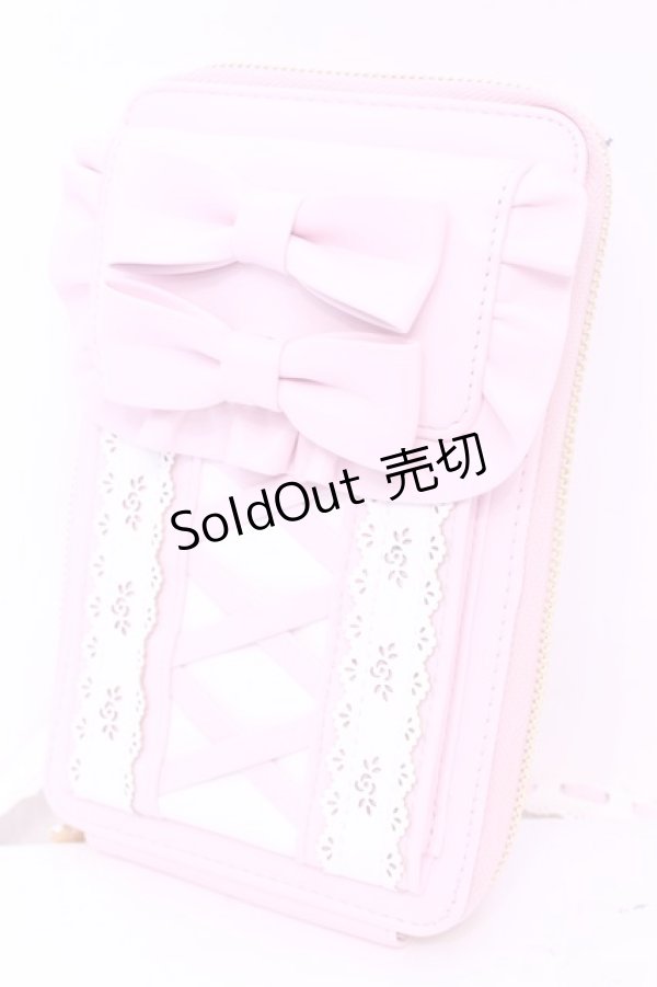 画像1: Chalmiere / ガーリーリボンマルチポシェット  ピンク×シロ O-25-11-14-1005-LO-BG-OW-ZT432 (1)