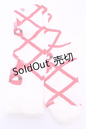 画像: Lovely Tency / 眞白ありすコラボ/編み上げリボン風いちご柄オーバーニーソックス  アイボリー×アカ O-25-11-14-1051-LO-AC-OW-OS