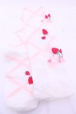 画像1: Lovely Tency / 眞白ありすコラボ/編み上げリボン風いちご柄オーバーニーソックス  シロ×ピンク O-25-11-14-1052-LO-AC-OW-OS (1)