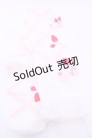 画像: Lovely Tency / 眞白ありすコラボ/編み上げリボン風いちご柄オーバーニーソックス  シロ×ピンク O-25-11-14-1052-LO-AC-OW-OS