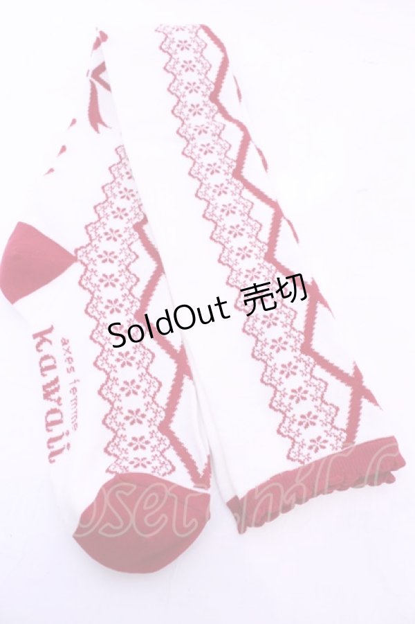 画像1: axes femme kawaii / レースアップ柄オーバーニー  アカ O-25-11-14-1059-AX-ZA-OW-OS (1)