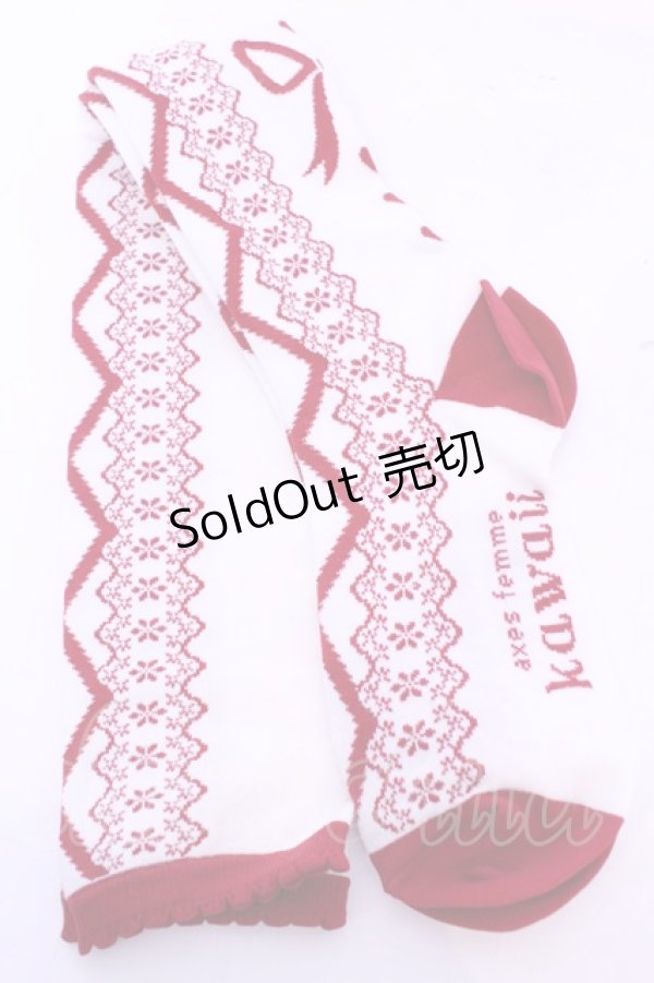 画像2: axes femme kawaii / レースアップ柄オーバーニー  アカ O-25-11-14-1059-AX-ZA-OW-OS (2)