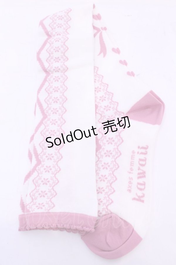 画像1: axes femme kawaii / レースアップ柄オーバーニー  ピンク O-25-11-14-1060-AX-ZA-OW-OS (1)