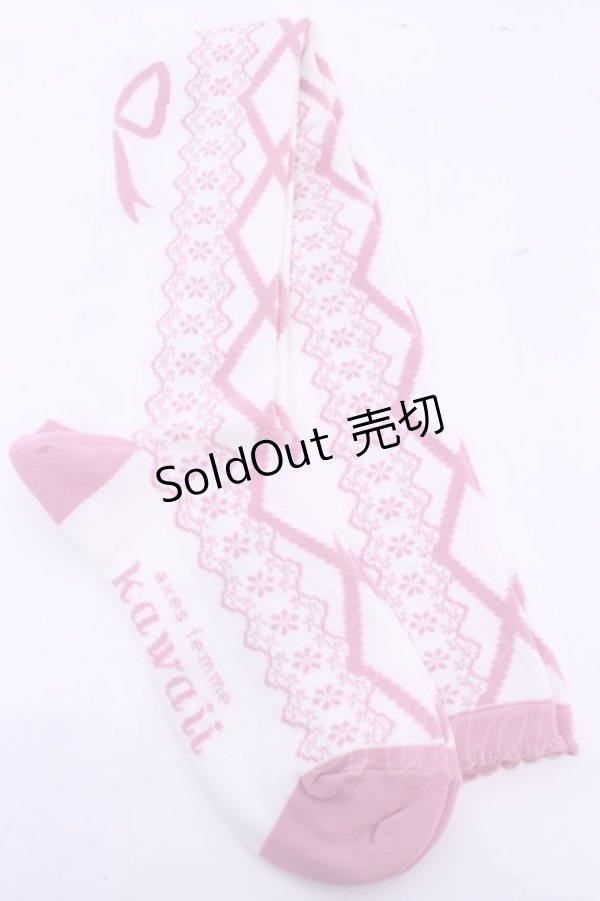 画像2: axes femme kawaii / レースアップ柄オーバーニー  ピンク O-25-11-14-1060-AX-ZA-OW-OS (2)